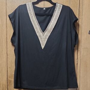 Chic Black Blouse with Gold Detailing